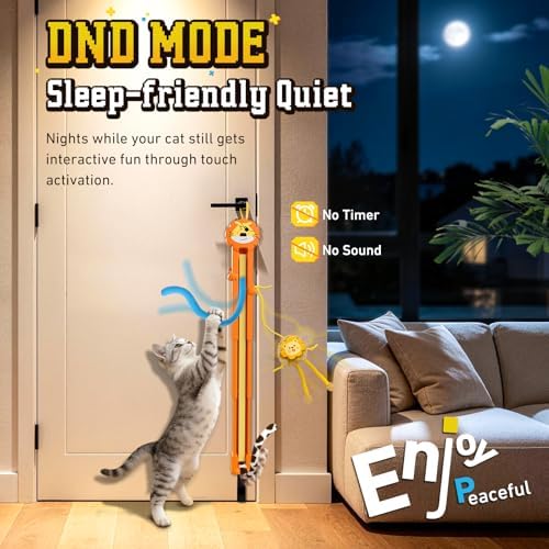 Cat Toys for Indoor Cats, 2 in 1 Door Hanging Cat Toy Interactive Automatic Moving 2 String Tails for Multi-Cat Households, Plush Dangler for Kitten Toys Hide and Seek Motion Activated, 4 Sounds/Off