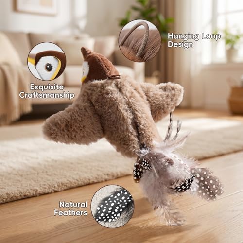 2 Pack Interactive Flapping Bird & Green Duck Cat Toy, Motion Activated Chirping Cat Toy with Catnip, 3 Modes USB Rechargeable Washable Simulation Flying Bird Toys for Indoor Cats
