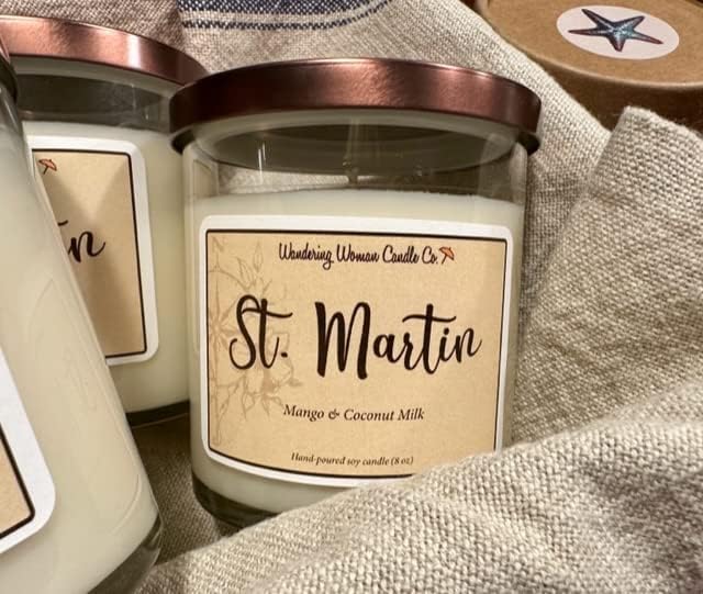 Wandering Woman Candle Company 8 oz Soy Wax Candle (St Martin: Mango & Coconut Milk)
