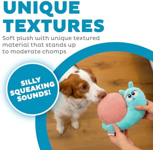 Outward Hound Coated Critterz Dog Toy – Plush & Molded Texture, Squeaky Fetch, Small & Medium Dogs, Snail, 8.7"