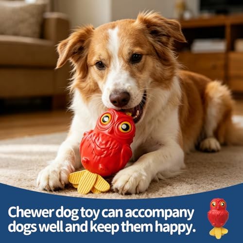 Dog Squeaky Chew Toys for Aggressive Chewers, Interactive Dog Toys for Medium and Large Dogs, Heavy Duty Relieves Anxiety, Cleans Teeth Outdoor Waterproof (Red)
