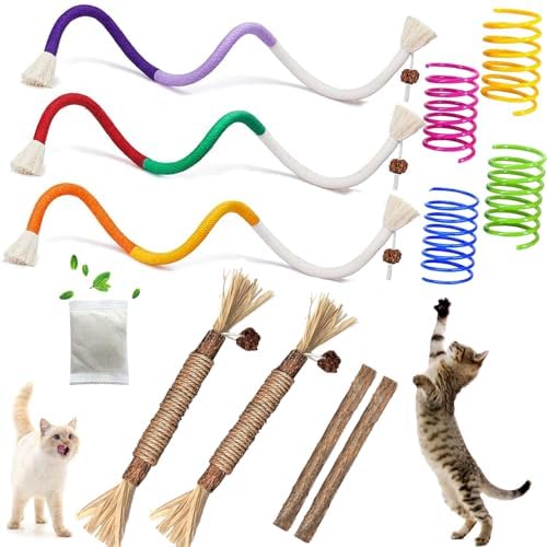 Cat Toys Chew Ropes, Silvervine Sticks Catnip Rope Toys with Refillable Natural Catnip for Cats Dental Care, Safe Teeth Cleaning Toy for Indoor Cat Kitty Kicker Toy Interactive Catnip Kitty Toys