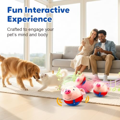Interactive Dog Toys, Active Moving Pet Plush Toy, 2026 Upgraded Rechargeable Squeaky Dog Ball Toy with Recording Sound, Washable Cartoon Pig Plush Toy for Dogs Puppies (2 PCS)