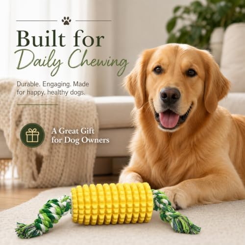 Corn Shaped Dog Chew Toys with Rope, Dental Cleaning Interactive Toys for Puppy Teeth Care, Chews for Aggressive Chewers Small Medium Large Breed Dogs