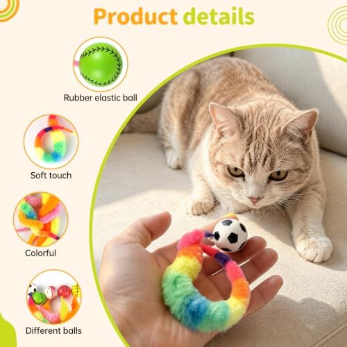 SHENGSEN Bouncy Ball with Tail Cat Toys 5 Packs