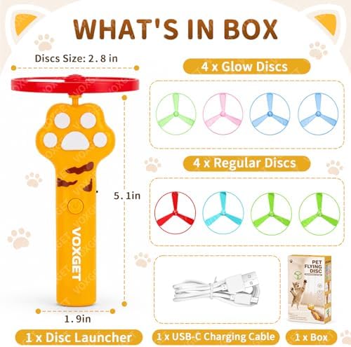 Interactive Cat Disc Launcher Toy, Rechargeable with 8 Flying Discs