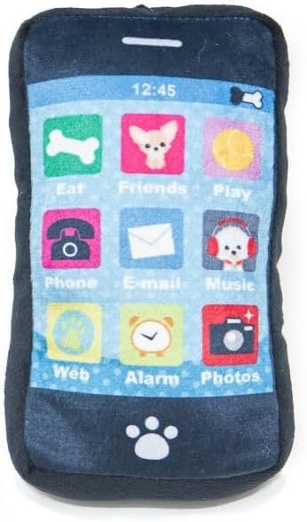 PetLondon Smart Phone Plush Puppy Dog Toy iBone, Realistic Dog Toy Phone Shape Black Plush London