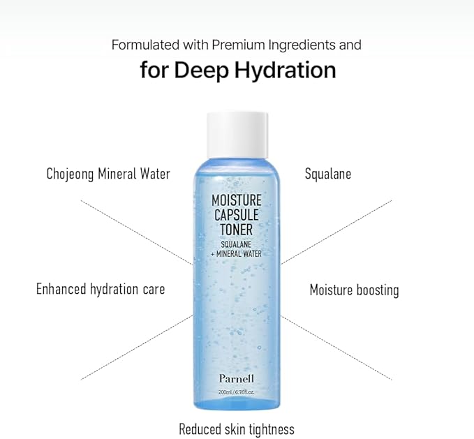 Parnell Squalane Mineral Water Capsule Toner, Deep Hydrating & Nourishing K-Beauty Face Essence for Dry, Sensitive Skin (6.76 fl. oz / 200ml)