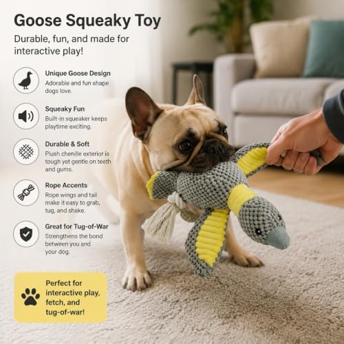 Dog Squeaky Toy Plush Goose Dog Chew Toy with Cotton Rope Tassels, Interactive Tug Toy for Small, Medium and Large Dogs