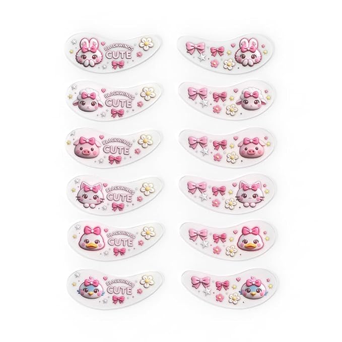 BLACK WINGS Self Adhesive Silicone under Eye Pads, Reusable Moisturizing under Eye Patches for Lash Lift & Eyelash Extensions, Soft Lash Extension Tools Eye Gel Pads for Salon & Home Use (Cute Mix 6)