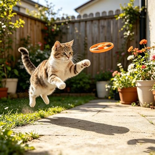17 Pcs Cat Fetch Toy with Colorful Flying Propellers Set, Additional Flying Discs for Outdoor & Indoor Pet Chasing Training Hunting, Interactive Cat Propeller Toy (Star Pink + Blue)