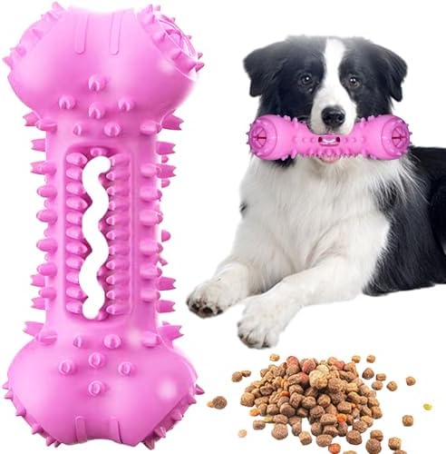 Toothbrush Dog Chew Toy, Stick Bone for Dog Teeth Cleaning, Tooth Brushing, Teething Chew Toys, Interactive Treat Dispenser Toy & Bite and Brush Toy for Medium and Large Dogs - Pink