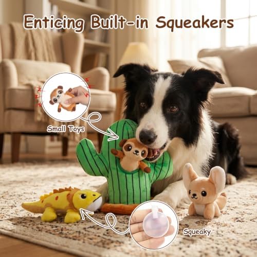 Hollypet Squeaky Hide and Seek Dog Toys for Small and Medium Dogs, Cactus