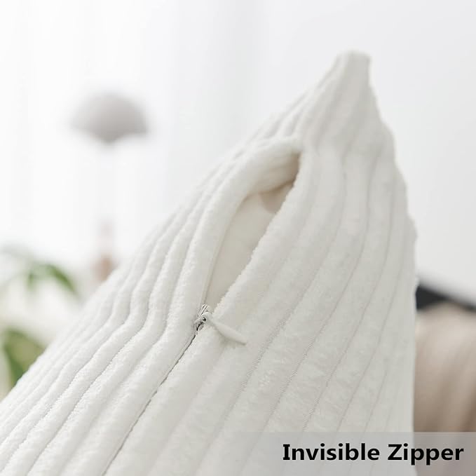 Home Brilliant Pillow Cover Summer Decorative Striped Throw Pillow Cover Soft Corduroy Plush Pillowcase 20x20 for Couch Sofa Bench Car Chair, 20 x 20 inch (50cm), Creamy White