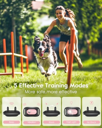 SLOPEHILL Dog Shock Collar 2 Dogs (8-140Lbs),4200FT Dog Training Collar | IP68 Waterproof e Collar with Beep,Vibration,Safe Shock,Flash Light,No Shock Model,Shock Collar for Dogs with Remote,Pink