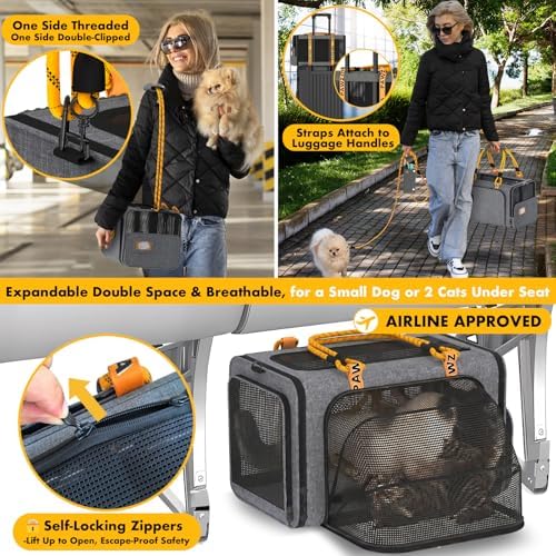 PAWZIDEA Double Pet Stroller with 2 Detachable Carrier, Multifunctional