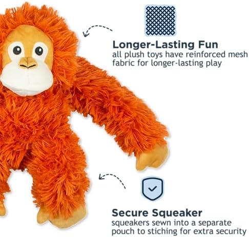 Tall Tails Orangutan Rope Body Dog Toy – Durable Plush Squeaky Dog Toy for Snuggling & Play