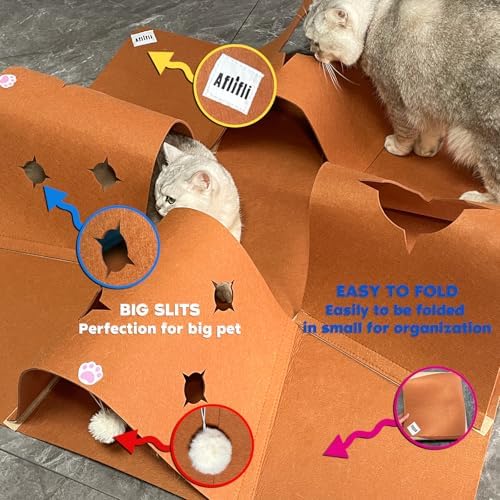 4-Way Cat Tunnels for Indoor Cats, Pet Interactive Toys with Plush Ball