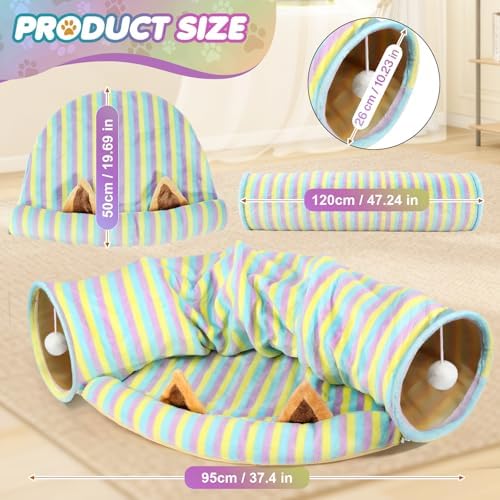 Spardar 2-in-1 Bunny Tunnel Bed, with Removable Mat Hideout,Stripe