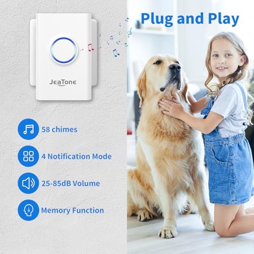 JeaTone Dog Door Bell, Smart Wireless Potty Training to Ring, 2 Pack Button | Dog Bells to Go Outside, Easy Training Dog to Ring the Bell, White