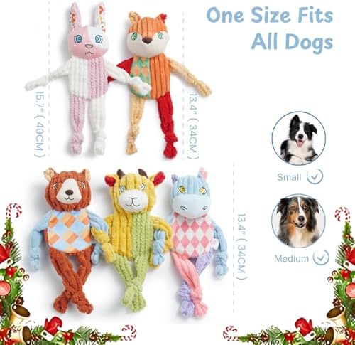 Nocciola 5PC No Stuffing Puppy Toys - Dog Toys Plushies Whimsical Variety Colors Animal Plush Toy with Squeaky Crinkle Sound to Keep Them Busy for Small Medium Dogs