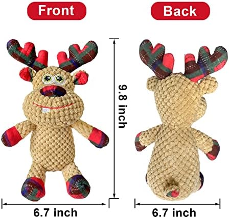 Christmas Squeaky Plush Dog Toys for Small Medium Large Dogs, Durable and Indestructible Dog Christmas Toys, Cute Reindeer Squeaky Dog Toys,Teeth Cleaning and Interactive Puppy Toys