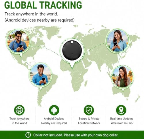 Pet Tracker,GPS Collar for Dogs (Android Only) Smart tag,Waterproof Compatible with Google Find My,No Monthly Fee,Advanced Tracking Solution Smart Collar for Pet Safety Ideal Small Large Dogs