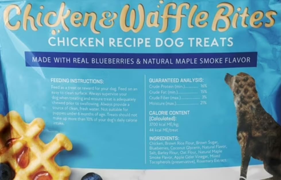 Member Mark Chicken & Waffle Bites Chicken Recipe Dog Treats, Made with Real Blueberries & Natural Maple Smoke Flavor 48 oz with Bone Waste Bag Dispenser