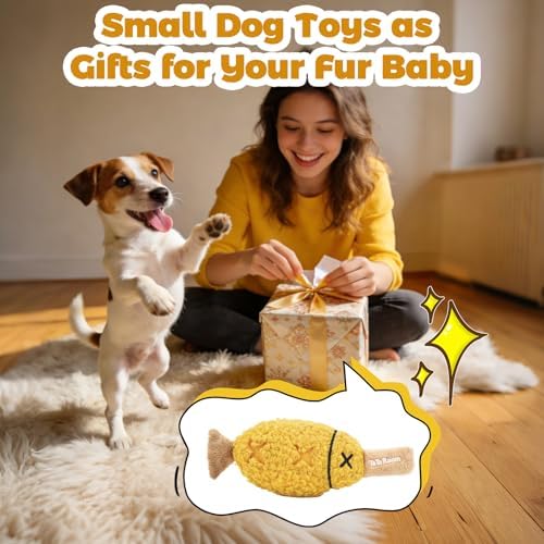 Grilled Fish Skewer Hide & Seek Plush Toy for Small Dogs & Puppies: Treat Dispensing Pocket, Squeaker and Crinkle Sounds, Tear-Resistant Chew for Aggressive Chewers