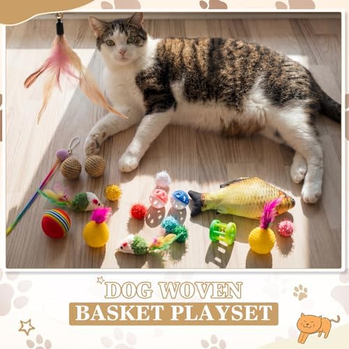 Zopeal 76 Pcs Cat Storage Basket Gift Toys Set, White,Coffee,Black