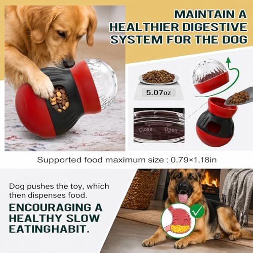 Adjustable Slow Feeder Ball, Chew Resistant Dog Puzzle Toy, Red