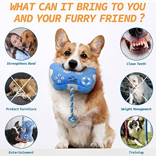 MTERSN Cute Squeaky Dog Toys with Game Controller Shape for Playtime, Blue