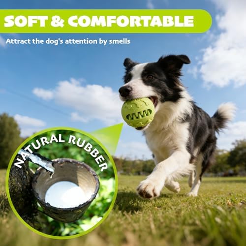 Dog Balls 2Pack Treat Dispensing Toys for Medium & Large Breeds, 3inch / 7.5cm Natural Rubber Dog Puzzle Toy Slow Feeder for Mental Stimulation, Anxiety Relief & Interactive Play