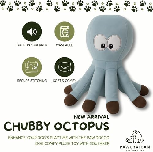 7" Squeaky Plush Toy for Puppies Small Dogs Self Etertainment Washable Soft Made [PET ONLY] (Grey Optopus)