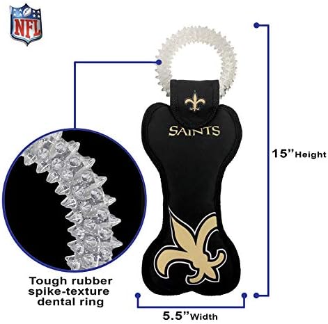 Pets First NFL New Orleans Saints Dental Dog TUG Toy with Squeaker. Tough PET Toy for Healthy Fun, Teething & Cleaning Pet's Teeth & Gum.