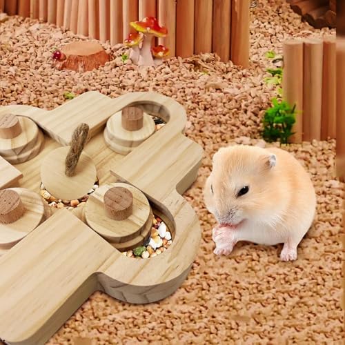 BNOSDM Hamster Foraging Toys Boredom Breaker Pet Rat Foraging Toys Bunny Puzzle Toys for Rabbits Interactive Bunny Toys Wooden Hamster Enrichment Toys for Guinea Pig Chinchillas Small Rodents,5-Hole