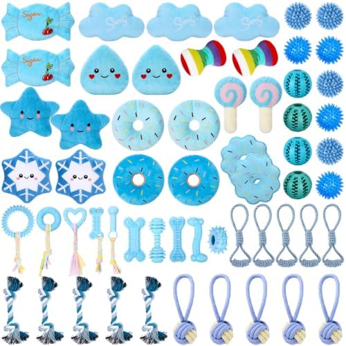 Syhood 60 Pcs Squeaky Dog Toys Bulk Plush Rope, Blue, Blue Style