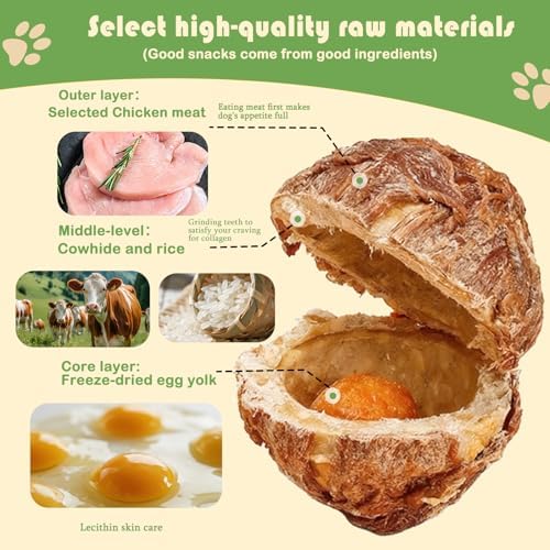 Dog Treats,Chicken Wrapped Rawhide Spherica,Egg Yolk,200g,Teeth Cleaning Snacks,for Small Medium Large Dogs,2PCS