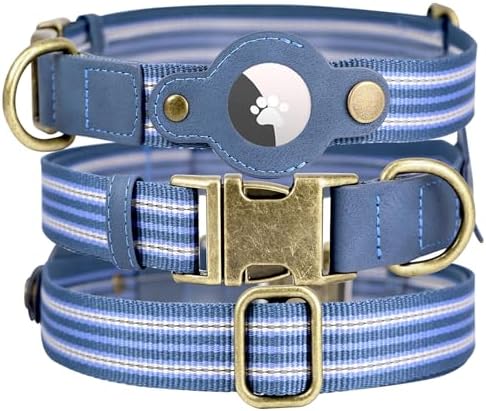 Airtag Dog Collar, Reflective Collar w Airtag Holder for Medium Dogs(Blue)