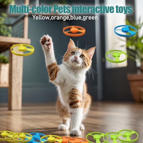 Cat Fetch Toys, Interactive Flying Cat Toys with 20 Colored Flying Propellers, Pet Tracks Chasing Toy for for Kitten Training Hunting(only 20 Propellers)