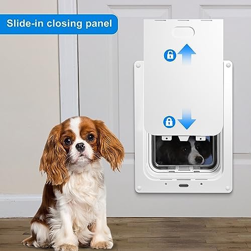 CEESC Small Dog & Cat Door, Snap-in Panel, Up to 20 lbs, Durable, White | Flap 7.25"x10", cut-out 7.88"x11.19". Fits doors 1.25-2.06in. Weatherproof ABS, magnetic seal