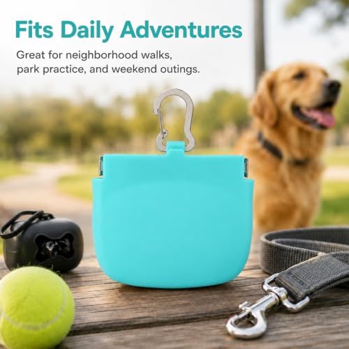 Silicone Dog Treat Pouch for Pet Training One-Hand Access One Cup Silicone Treat Bag with Pull Tab and Auto Closing Lid Treat Pouches for Leash(Color: Cyan)