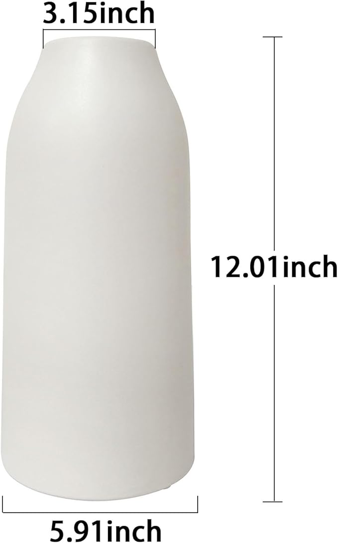 hjn 12 Inch White Ceramic Vase for Flowers, Matte Tall Modern Vase for Decor Minimalist Flower Vase for Home Decor Living Room Tabletop Centerpiece