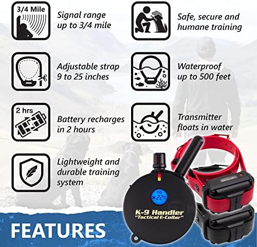 Educator K9-402 Two Dogs K9 Handler Professional E-Collar Training Collar with Remote - Up to 3/4 Mile Range, Waterproof, Rechargeable, 100 Stimulation Levels, Vibration, Tone, 33-Inch Bungee Collar