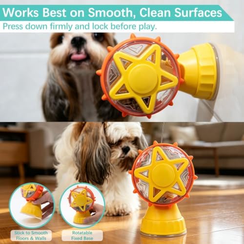 LumoLeaf Interactive Treat Toy for Puppies, Small Dogs & Cats, Treat Dispensing Puzzle Toy with Adjustable Opening, Suction Cup Base & Teaser Wand, Indoor Enrichment Toy for Boredom Relief (Yellow)