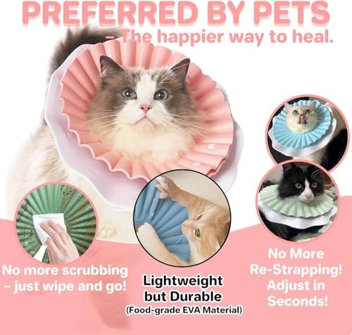 2 Pieces Soft Cat Cone Collar– Adjustable Lightweight Recovery E-Collar to Stop Licking, Scratching & Biting After Surgery, Comfortable Wound Healing Cone Alternative (Pink, M)
