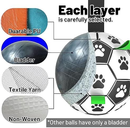 Amasiver Dog Soccer Ball Toys, 8'' World Cup Dog Soccer Ball with Straps, Dogs Birthday Gifts, Water Toy, Herding Ball, Durable Balls for Large Medium Pet, Outdoor Dog Toy (8 Inch-Large)