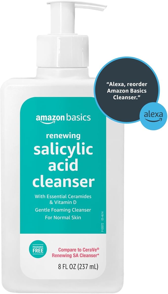 Amazon Basics Renewing Salicylic Acid Cleanser with Ceramides & Vitamin D, 8 Fluid Ounces, 3-Pack