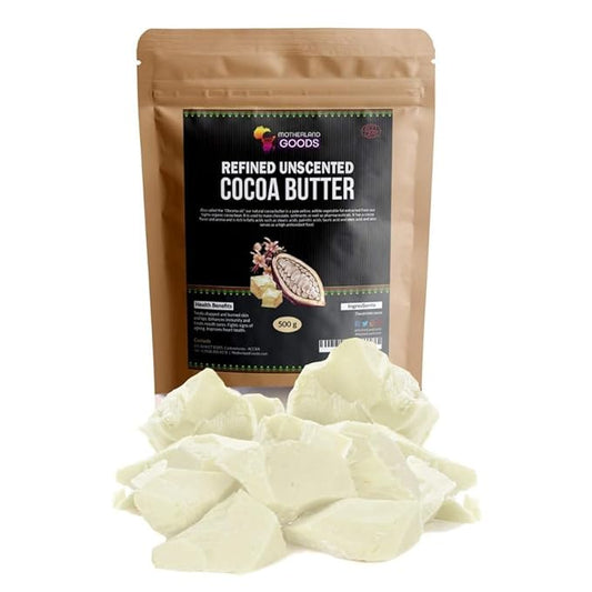 Premium Deodorized Cocoa Butter Chunks – 100% Pure & Natural Moisturizer for Skin, Hair, DIY Beauty & Craft Projects – Refined Unscented Cacao from Ghana (1 LB, No Scent)