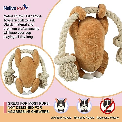 Native Pup Dog Toy Rope and Plush Stuffed Squeaker, Tug of War Toys for Dogs, Puppy Welcome Home Add on for Pets (Turkey)